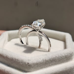 Pear Moissanite Bridal Set Ring, 14K Solid White Gold 2pcs Wedding Ring Set, Teardrop Anniversary Ring Set For Her, Solitaire Ring Set