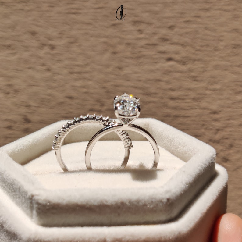 Pear Moissanite Bridal Set Ring, 14K Solid White Gold 2pcs Wedding Ring Set, Teardrop Anniversary Ring Set For Her, Solitaire Ring Set