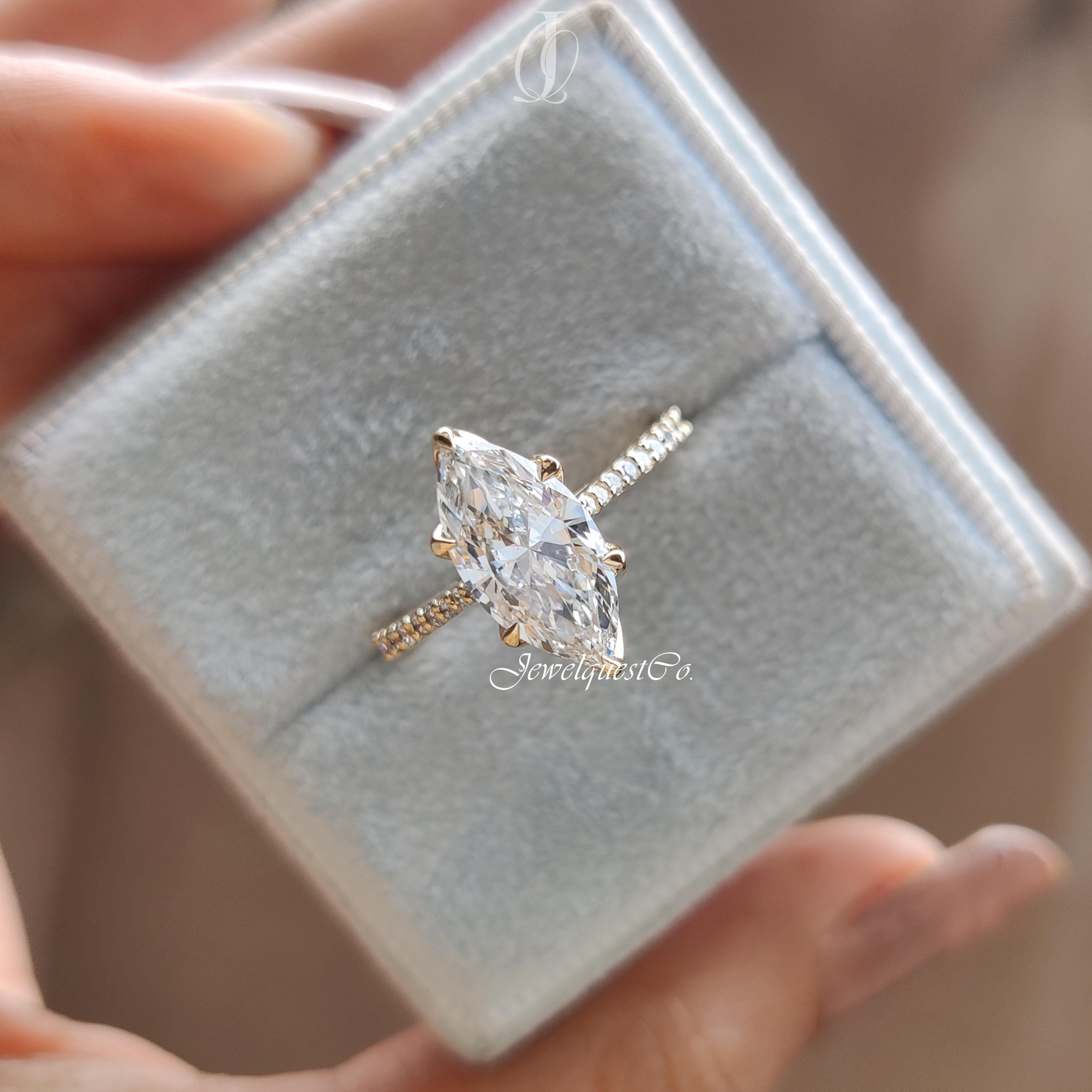 Marquise Cut Lab Grown Diamond Engagement Ring, CVD Certified Solitaire ...