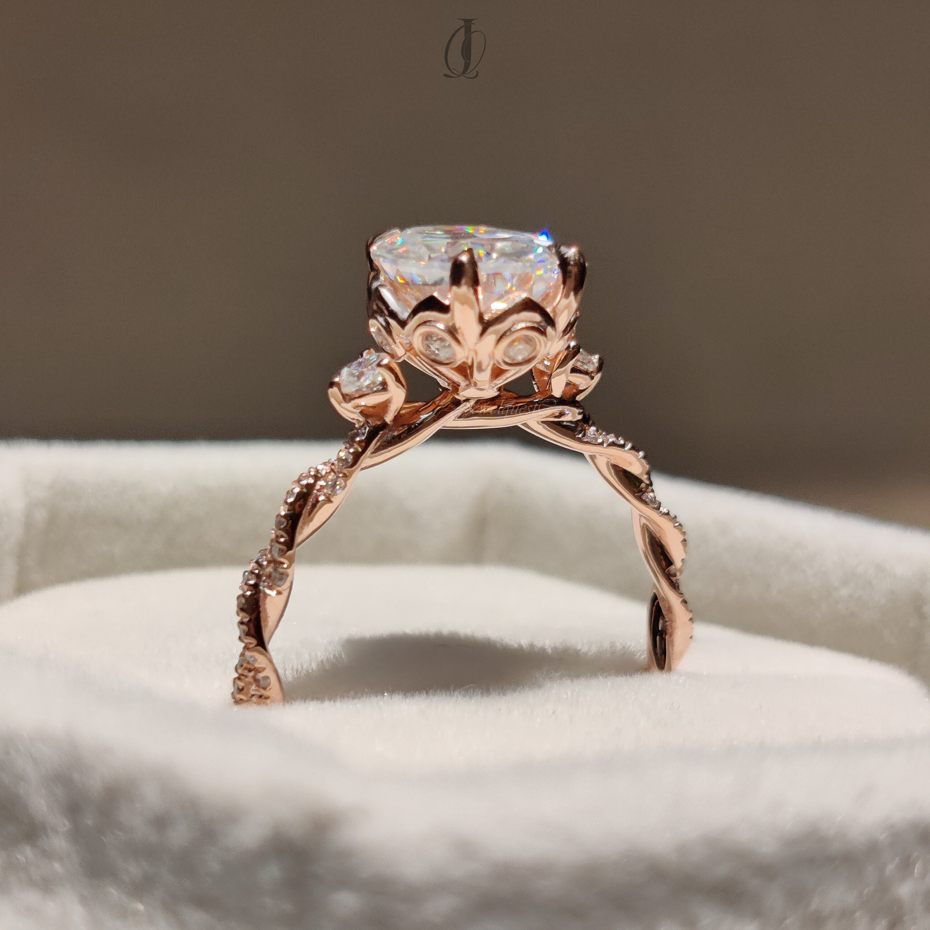 Oval lab grown diamond Designer Engagement Ring, 14K Rose Gold Anniversary Gift Ring For Women, Oval Twisted Shank Daily Wear Proposal Ring