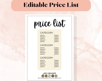 Business Price List Editable Canva Template, Simple Neutral, Printable Pricing Sheet, Editable Business Pricing, Small Business Pricing