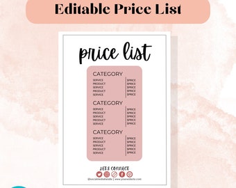 Business Price List Editable Canva Template, Simple Peach, Printable Pricing Sheet, Editable Business Pricing, Small Business Pricing