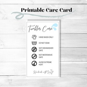 Tumbler Cup Care Instructions Card, Blue Water Splash, Washing Instructions, Small Business Supplies, Ready To Print, Instant Download