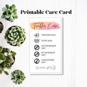 Tumbler Cup Care Instructions Card, Orange Pink Watercolor, Washing Instructions, Small Business Supplies, Ready To Print, Instant Download