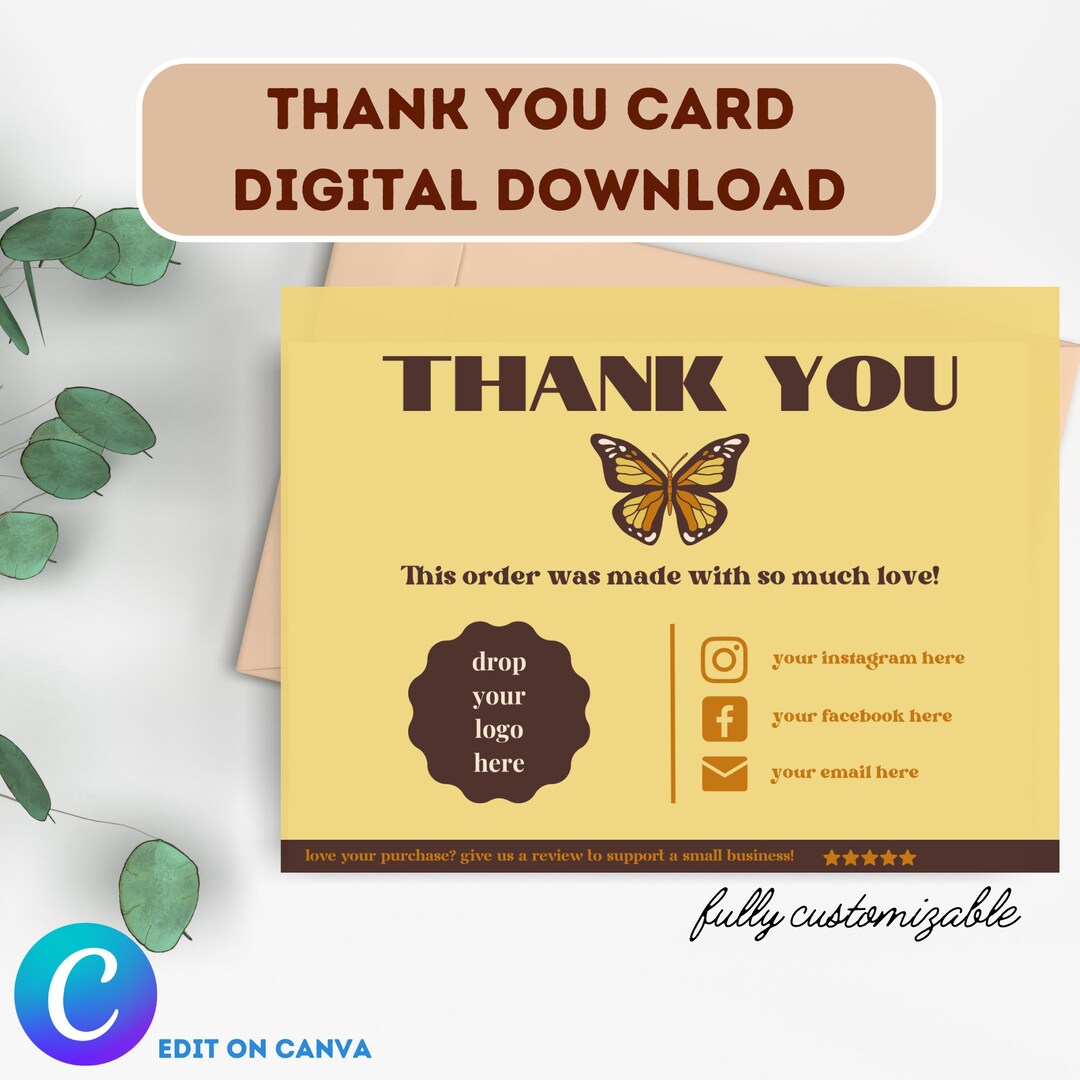 Retro Butterfly Printable Thank You Business Card Template ...