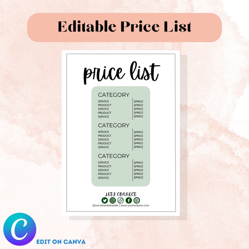 Business Price List Editable Canva Template, Simple Sage, Printable ...