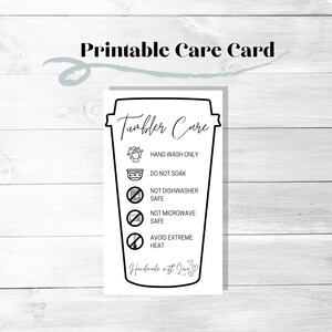 Tumbler Cup Care Instructions Card, Simple Black & White Tumbler Outline, Small Business Supplies, Ready To Print, Instant Download