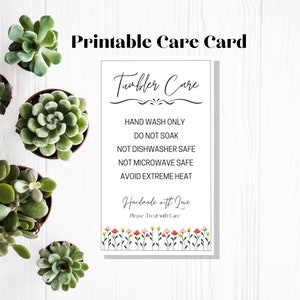 Tumbler Cup Care Instructions Card, Flower Fields, Washing Instructions, Small Business Supplies, Ready To Print, Instant Download