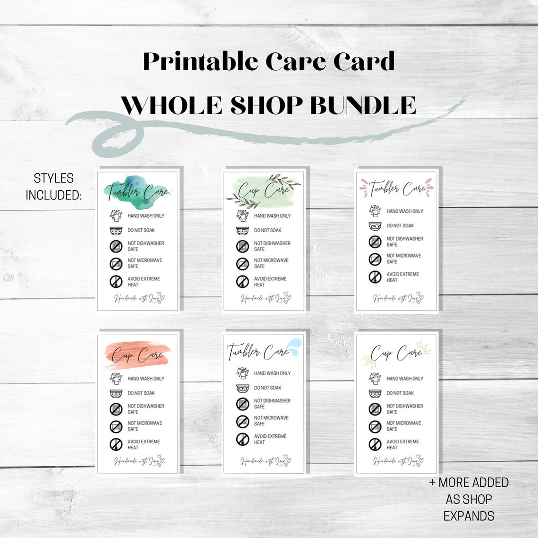 Bundle Tumbler Cup Care Instructions Card, Washing Instructions, Small