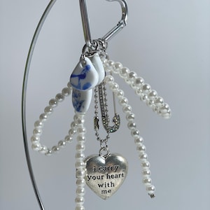 Y2K Pearl Keychain, Coquette White Bow Keychain, Coquette Charm, Gift For Her