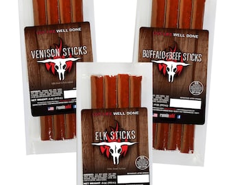 Exotic Game Sticks Set | Venison, Elk, and Buffalo & Beef Sticks | Wild Game Meat Stick Assortment