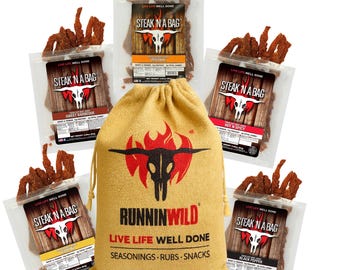 Beef Jerky Gift Bag | Jerky Gift - Gift for him - Man Gift | 5 (2.85 ounce) Bags of Steak 'N A Bag