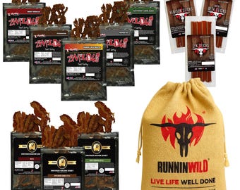 Exotic Meat Snacks, Bacon and Beef Jerky Gift Set for Guys, Wild Game Meat Stick Variety Assortment for Men, Unique Gift for Him
