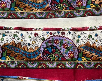 Vintage French fabric.Border: Red. white, and royal  Floral Prints, 7" Wide
