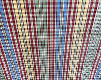 Reststof met nautisch ruitpatroon: rode, blauwe en gele katoen-rayon, 4,13 meter
