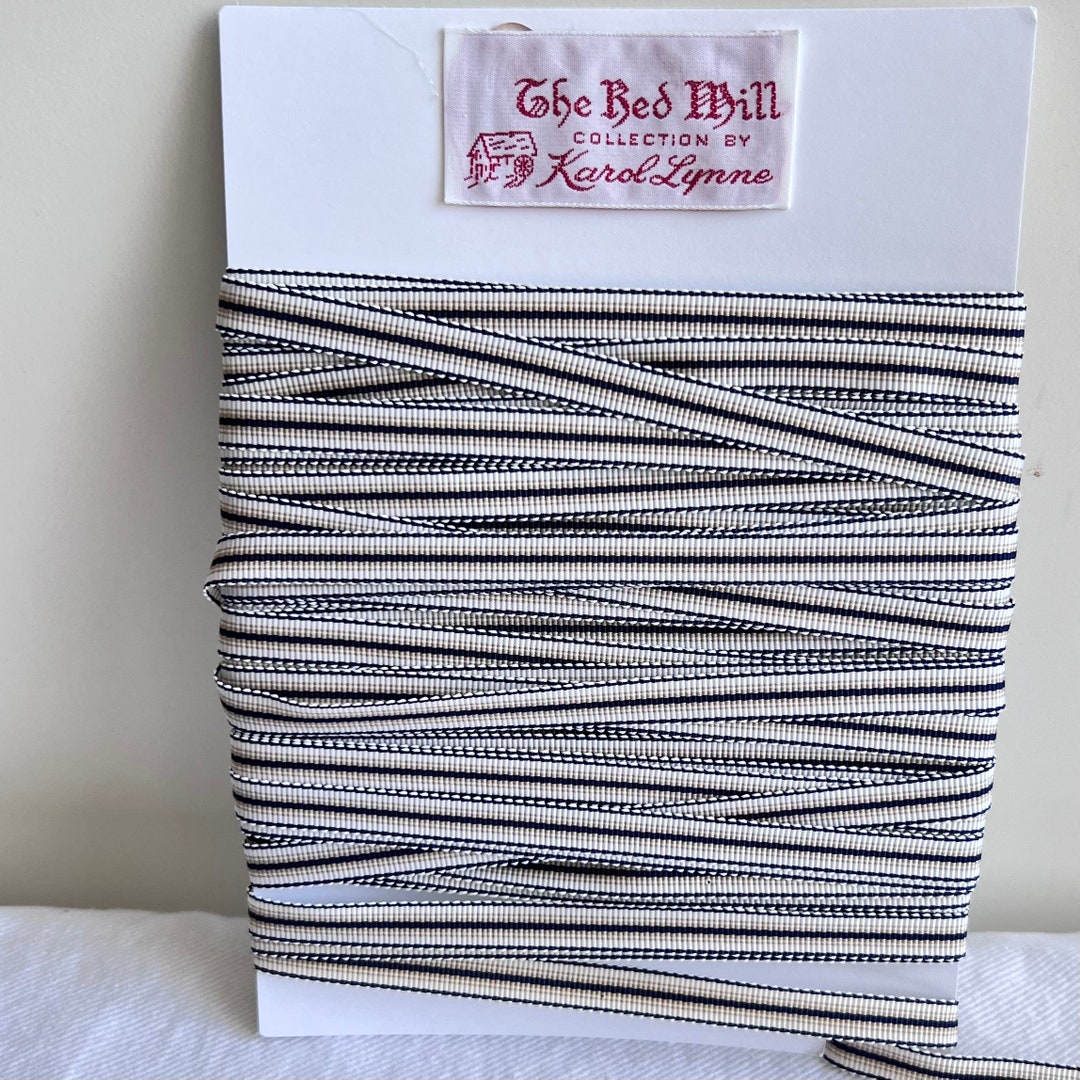 Tan Striped Ribbon Vintage Grosgrain Ribbon: Navy, Tan & White Stripe - 20 Yards - Etsy