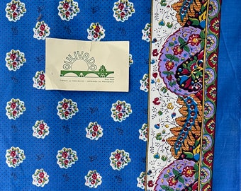 Vintage French Fabric, Royal Blue Floral Print with Border, Quilting Sewing