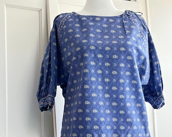 French Vintage Oulivado Blouse: Red Mill Collection, Border Print - Size 12/16