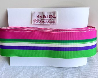 Vintage Grosgrain Ribbon, 2" Hot Pink Lime Purple Stripe, 20 Yard Bulk