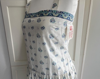 Vintage Red Mill Oulivado Drop Waist Sundress, White French Blue Floral Trim