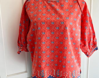 Vintage Oulivado Cotton Blouse, 3/4 Sleeve Border Print (Size 16)