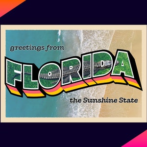 de carte postale de Floride | collage de photos modifiable | art mural de voyage vintage | affiche design rétro | Téléchargement numérique imprimable
