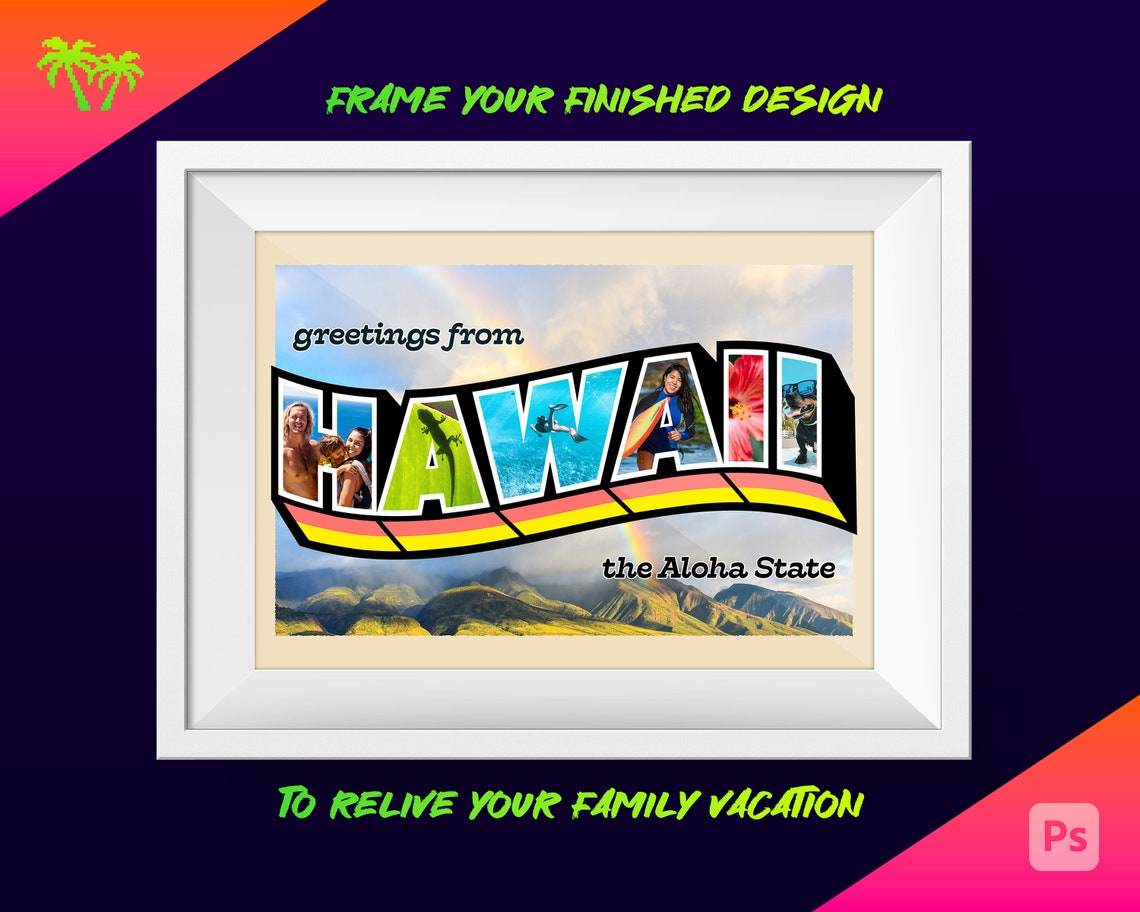 Hawaii Postcard Photoshop Template Editable Photo Collage - Etsy