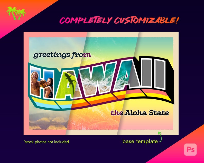 Hawaii Postcard Template Editable Photo Collage Etsy
