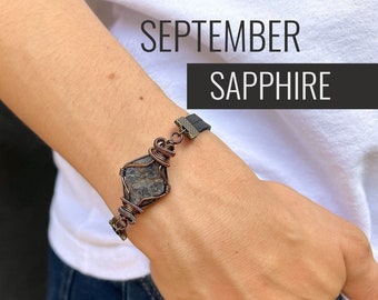 Natural Sapphire Bracelet, Sapphire Bracelet Men, September Birthstone, Mens Stone Bracelet, 30th Birthday, Long Distance Boyfriend Gift