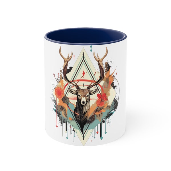 Accent Coffee Mug, 11oz - Bohemian Nature Deer Spirit Animal Design