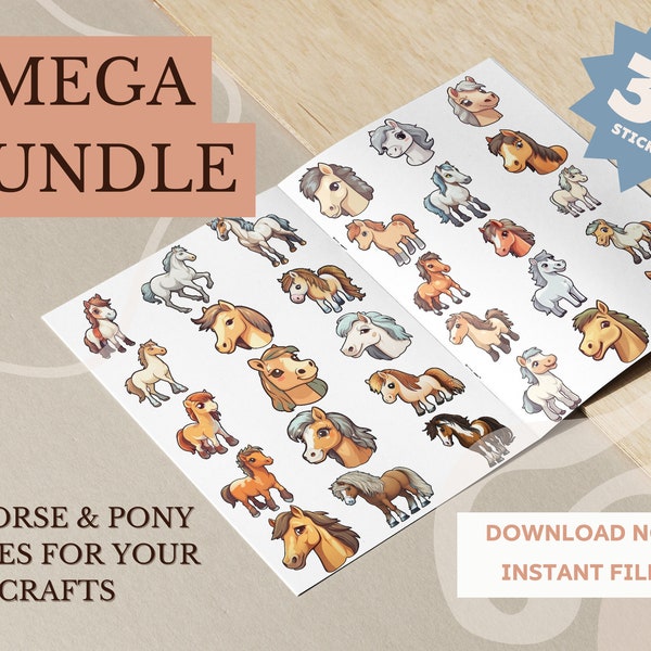 Bumper Pack of 30 Horse and Pony Clipart - Instant Download, DIY Craft, Scrapbooking, Printable Decorations, Perfect Gift for Horse Lovers