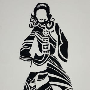 Ursula '68, The Fashionista Series, Hand-Printed Lino Print by Artist Angela Moffat, Inspired by Vintage Fashion, Limited Edition of 24