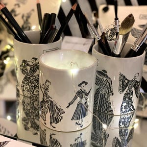 Pot, Ceramic Pot, Pencil Pot, Makeup Brush Pot, Fashion Art, Vintage Fashion, Present for Fashion Lover, Makeup Brush Pot for Fashion Lover.