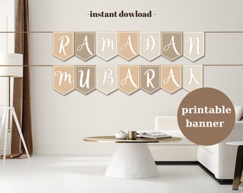 Ramadan Mubarak printable Banner, Ramadan Decor, Ramadan Mubarak Banner, Ramadan Banner, Minimalist Ramadan Banner, Digital Dowload