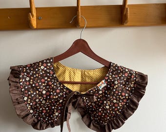 Floral Ethics Print Cotton Removable Collar, Frill Collar, Detachable Frill Collar, Double Sided Collar, Reversible Peter Pan Collar
