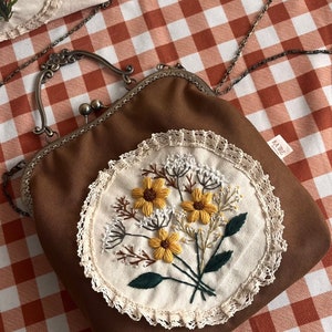 Handmade Sunflower Embroidered Bag | Crossbody Bag | Flower Embroidered Clutch Bag | Customized Bags | Vintage Bag | Clasp Bag