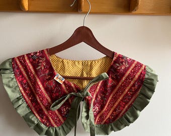 Floral Ethics Print Cotton Removable Collar, Frill Collar, Detachable Frill Collar, Double Sided Collar, Reversible Peter Pan Collar