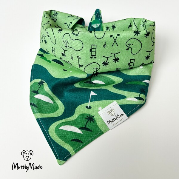 Pupp Putt Bandana - Reversible - Snap Closure  - Dog Bandana - Cat Bandana - Golf Bandana - Trendy Dog - Puppy Accessories - Pet Gifts