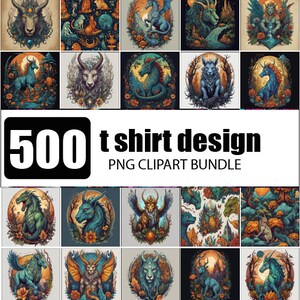 500 criaturas míticas e fantásticas, estrelas e planetas da galáxia, penas e flechas Boho, gráficos neon retrô dos anos 80, designs de camisetas coloridas