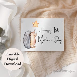 Cartão para impressão de Feliz 1º Dia das Mães, Cartão de ouriço fofo para mãe, Cartão para download instantâneo de nova mãe, Cartão para esposa, filha ou melhor amiga