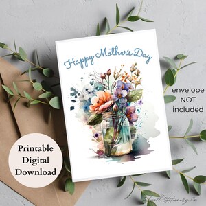 DRUCKBARE Aquarell Blumen Muttertagskarte, schöne Wildblumen Muttertagskarte für Mama, Frau, DIY Sofort Download Grußkarte