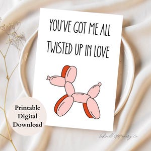 Twisted in Love Wydrukuj Dorosłą Kartkę Walentynkową, Słodka Karta Balonowa Z Psem Dla Żony, Dziewczyny, Męża, Chłopaka, Rocznicowa Karta Miłosna