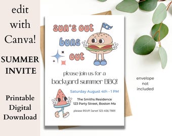 Editable BBQ Invite, Backyard Barbeque Invitations, Summer Party Invitation, Instant Download Template, Digital Evite, Textable Party Invite