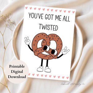 Biglietto di San Valentino pretzel carino stampabile per moglie o marito, biglietto d'amore intrecciato per anniversario per fidanzata, fidanzato, scaricabile