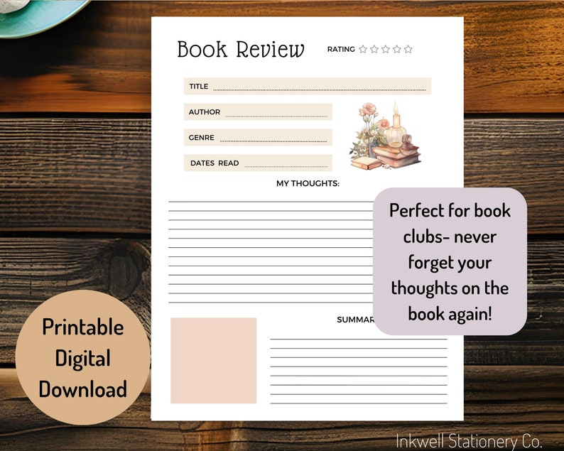 book-review-template-printable-book-journal-insert-reading-etsy