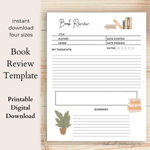 Book Review Template, PRINTABLE Book Journal Insert, Cozy Reading Printable, Book Log Tracker, Downloadable Reading Planner Page, Book Lover