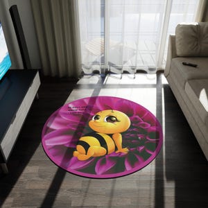 Bumble Bee Round Rug, Scripture Mat, Nursery Decor