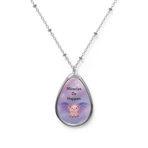 Flying Pig Teardrop Necklace, Winged Piggy Jewelry