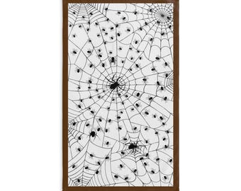Spider Web Hand Towel – Halloween Kitchen Decor, Brown Trim