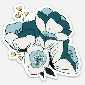 Teal Flower Sticker Vinyl Waterproof Sticker floral luggage sticker for suitcase sticker teal cottagecore sticker for luggage decal farmcore
